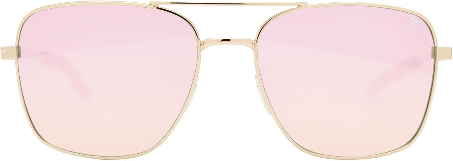 Tifosi Shwae Tangle Free Aviator Sunglasses For Men & Women – Ideal For Flying, Golf, Hiking and Running(Square 2.0 Gold (Pink Mirror))