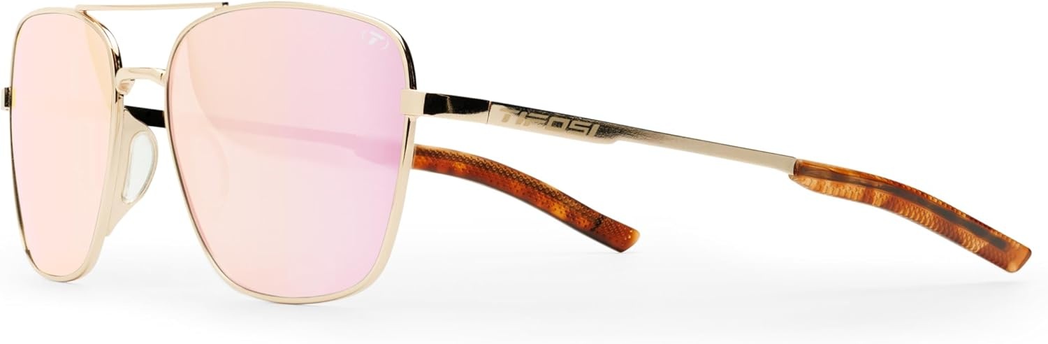 Tifosi Shwae Tangle Free Aviator Sunglasses For Men & Women – Ideal For Flying, Golf, Hiking and Running(Square 2.0 Gold (Pink Mirror))