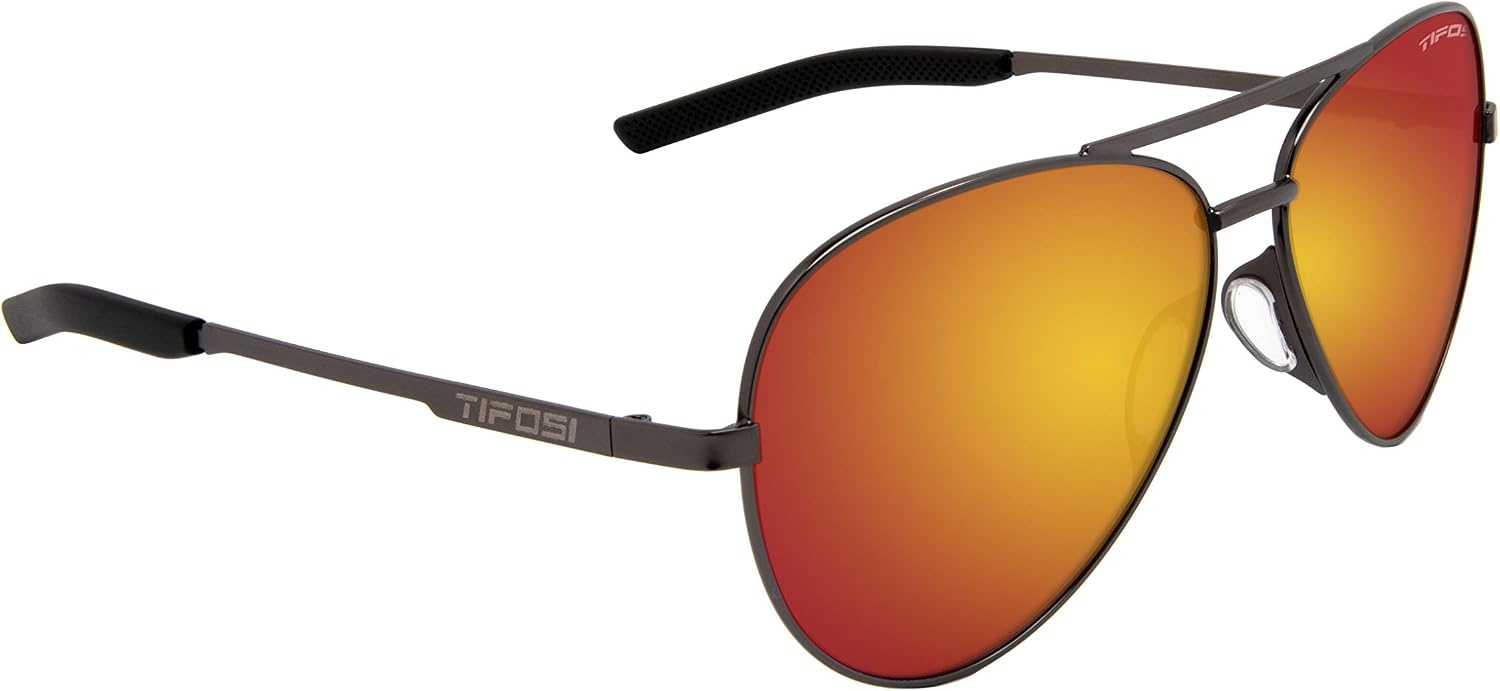 Tifosi Shwae Tangle Free Aviator Sunglasses For Men & Women – Ideal For Flying, Golf, Hiking and Running(Graphite (Smoke Red Lens))