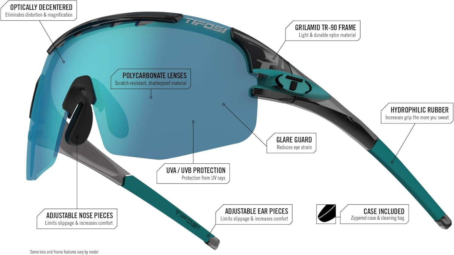 Tifosi Optics Sledge Lite Sunglasses – Ideal For Cycling (Road, Gravel, MTB), Baseball & Softball(Matte Black (Clarion Red Fototec Lenses))