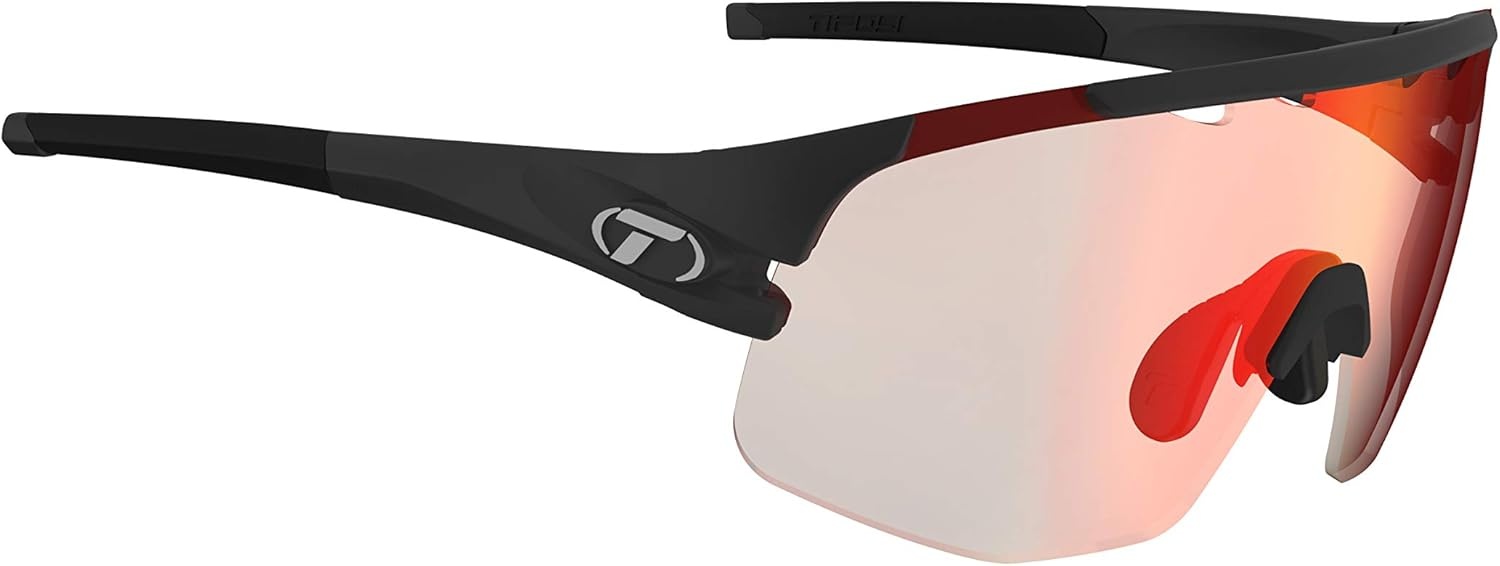 Tifosi Optics Sledge Lite Sunglasses – Ideal For Cycling (Road, Gravel, MTB), Baseball & Softball(Matte Black (Clarion Red Fototec Lenses))