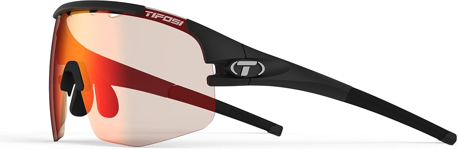 Tifosi Optics Sledge Lite Sunglasses – Ideal For Cycling (Road, Gravel, MTB), Baseball & Softball(Matte Black (Clarion Red Fototec Lenses))