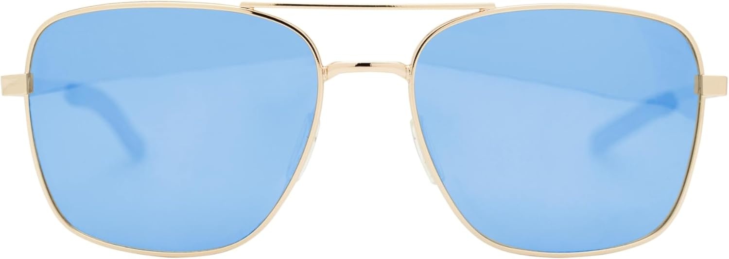 Tifosi Shwae Tangle Free Aviator Sunglasses For Men & Women – Ideal For Flying, Golf, Hiking and Running(Square 2.0 Gold (Smoke Bright Blue Mirror))