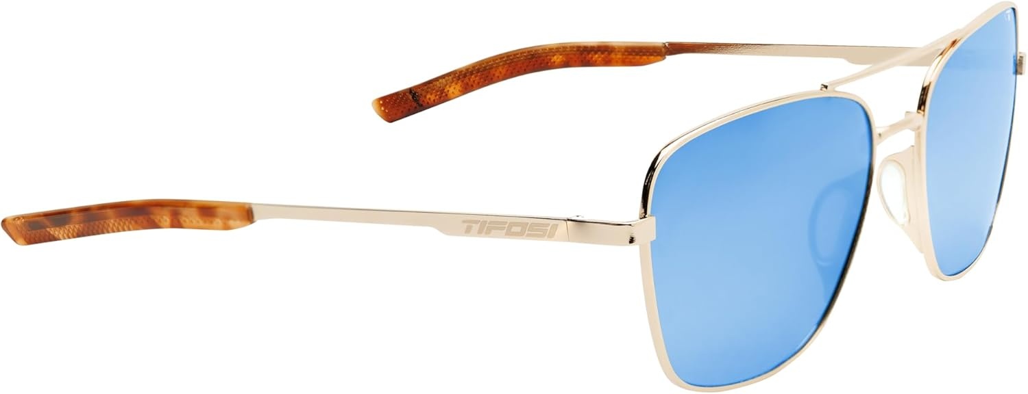 Tifosi Shwae Tangle Free Aviator Sunglasses For Men & Women – Ideal For Flying, Golf, Hiking and Running(Square 2.0 Gold (Smoke Bright Blue Mirror))
