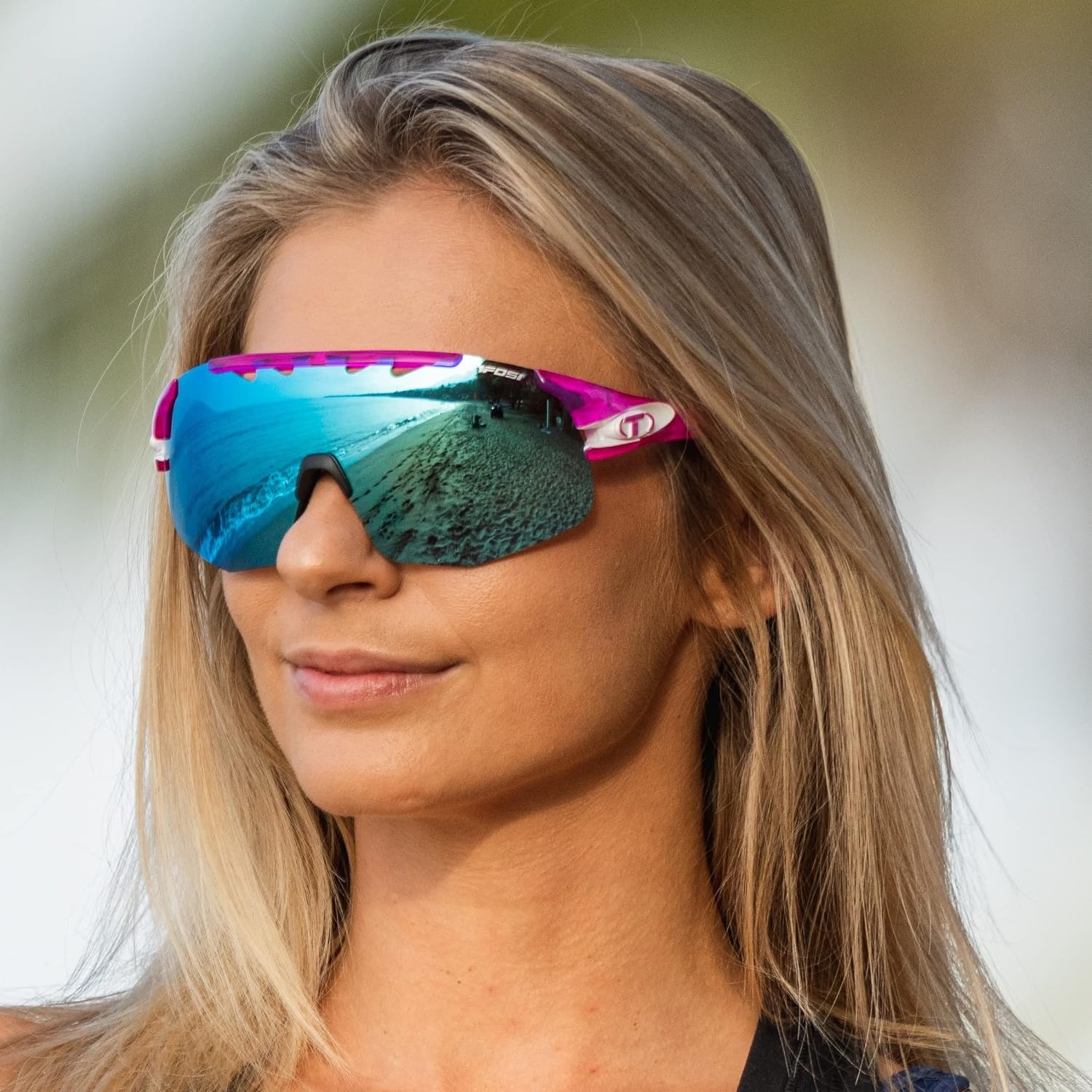 Tifosi Optics Sledge Lite Sunglasses – Ideal For Cycling (Road, Gravel, MTB), Baseball & Softball(Crystal Pink (Clarion Blue/Ac Red/Clear Lenses))