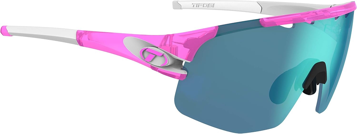 Tifosi Optics Sledge Lite Sunglasses – Ideal For Cycling (Road, Gravel, MTB), Baseball & Softball(Crystal Pink (Clarion Blue/Ac Red/Clear Lenses))