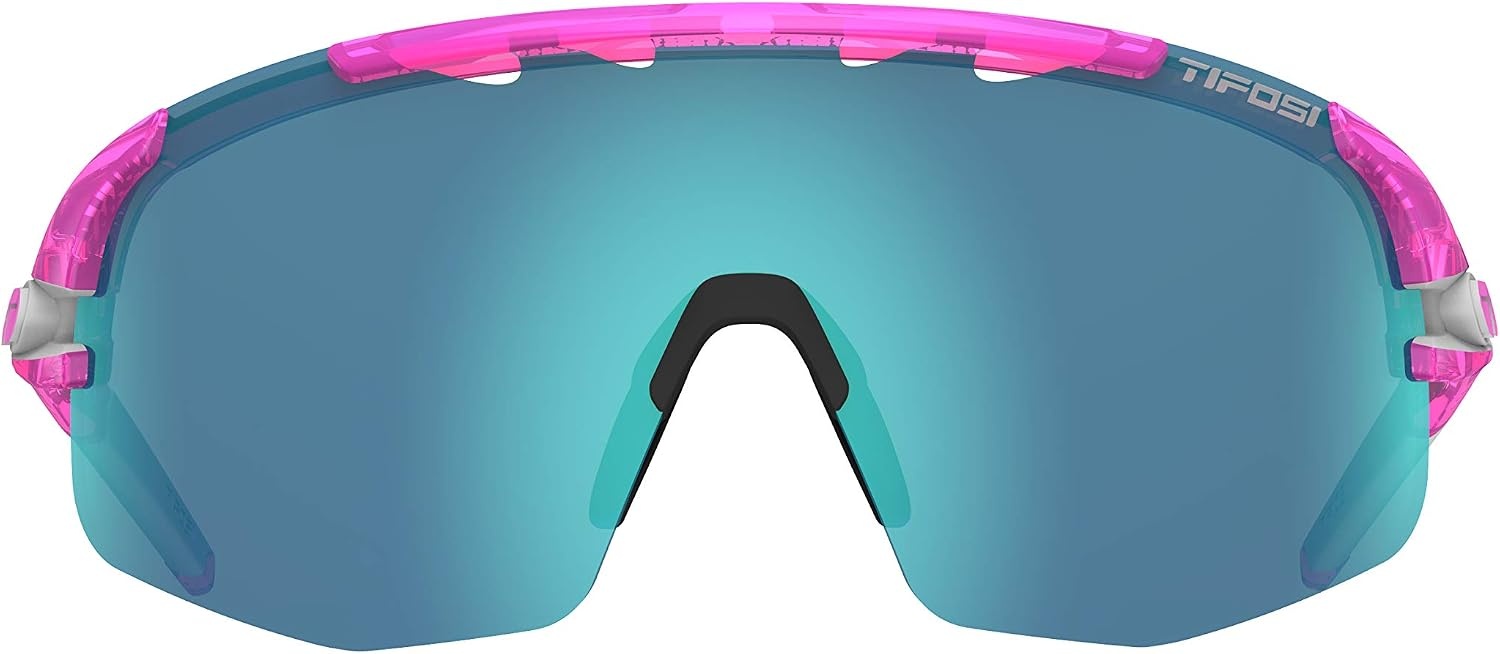 Tifosi Optics Sledge Lite Sunglasses – Ideal For Cycling (Road, Gravel, MTB), Baseball & Softball(Crystal Pink (Clarion Blue/Ac Red/Clear Lenses))