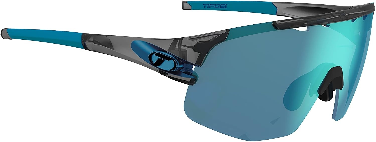 Tifosi Optics Sledge Lite Sunglasses – Ideal For Cycling (Road, Gravel, MTB), Baseball & Softball(Crystal Smoke (Clarion Blue/Ac Red/Clear Lenses))