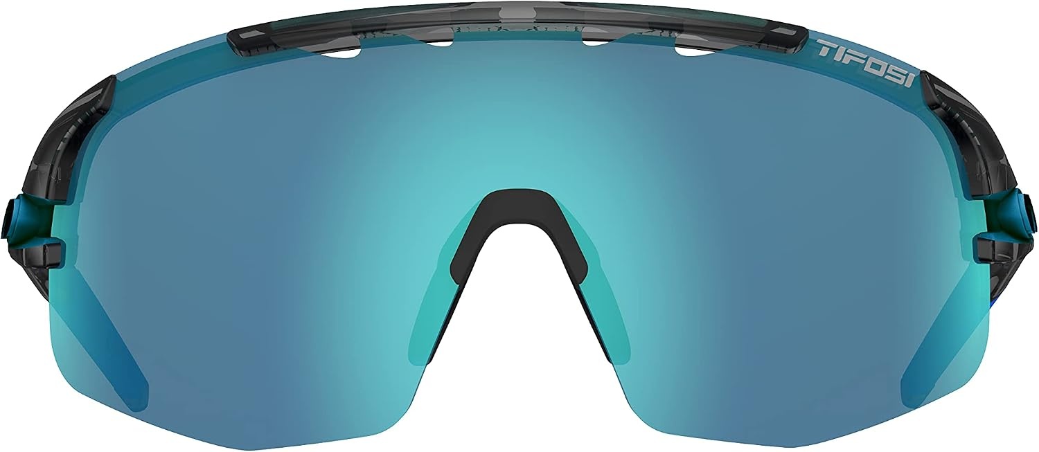 Tifosi Optics Sledge Lite Sunglasses – Ideal For Cycling (Road, Gravel, MTB), Baseball & Softball(Crystal Smoke (Clarion Blue/Ac Red/Clear Lenses))