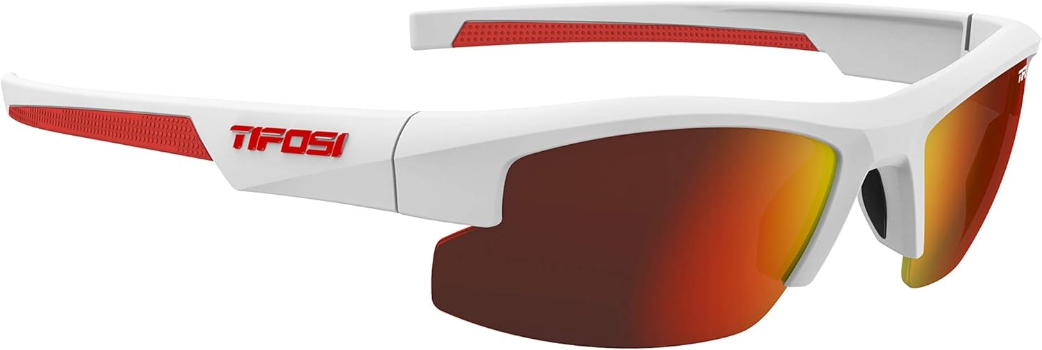 Tifosi ShutOut Multi-Sport Sunglasses – Ideal For Baseball, Golf and Great Lifestyle Look(Matte White (Smoke Red Lens))