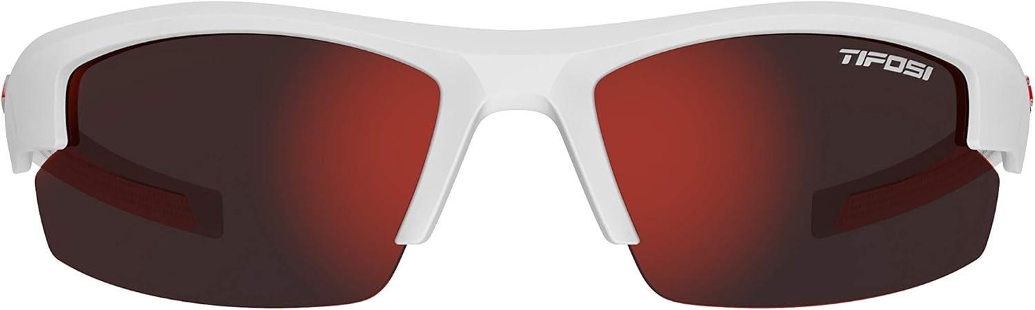 Tifosi ShutOut Multi-Sport Sunglasses – Ideal For Baseball, Golf and Great Lifestyle Look(Matte White (Smoke Red Lens))