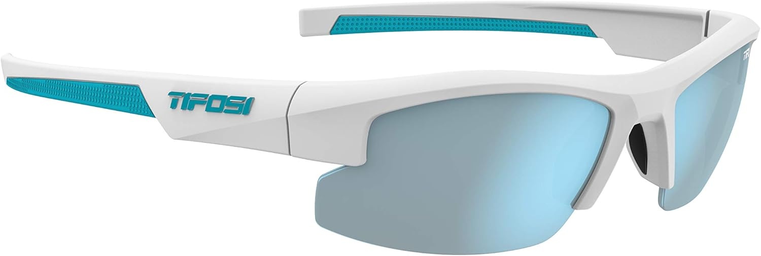 Tifosi ShutOut Multi-Sport Sunglasses – Ideal For Baseball, Golf and Great Lifestyle Look(Matte White (Smoke Bright Blue Lens))