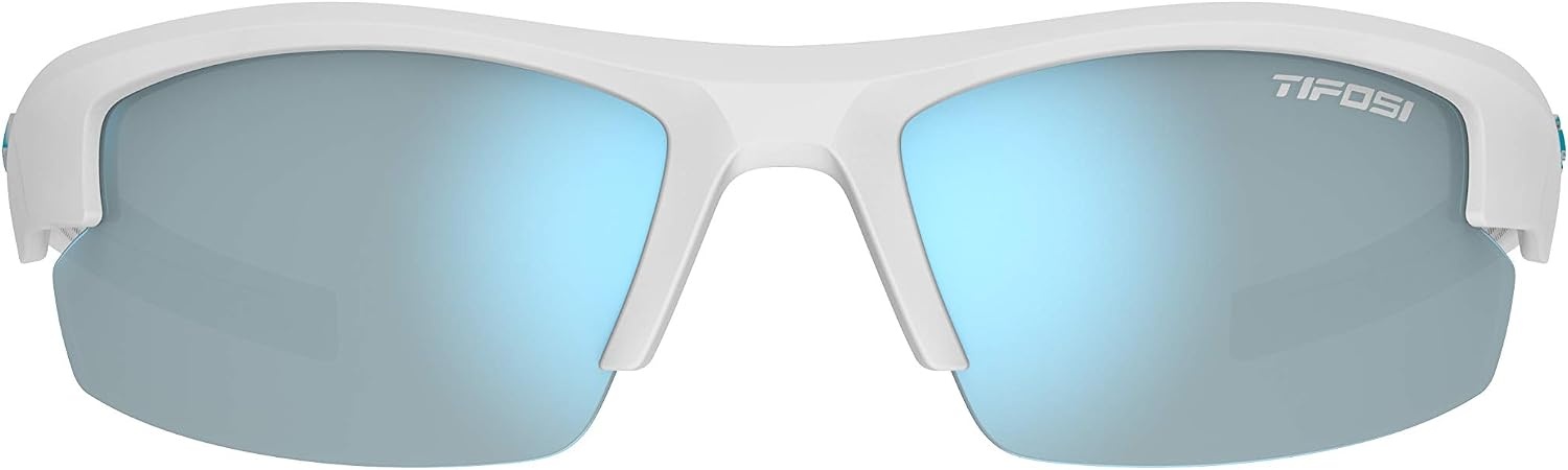 Tifosi ShutOut Multi-Sport Sunglasses – Ideal For Baseball, Golf and Great Lifestyle Look(Matte White (Smoke Bright Blue Lens))