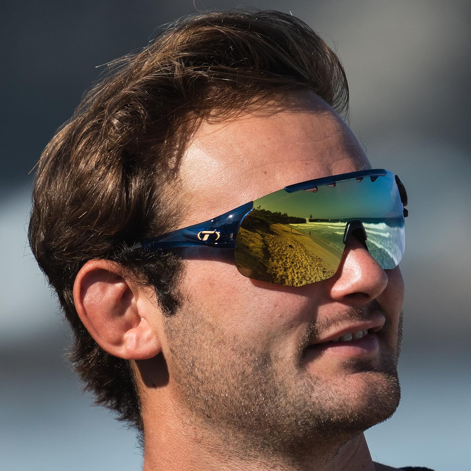 Tifosi Optics Sledge Lite Sunglasses – Ideal For Cycling (Road, Gravel, MTB), Baseball & Softball(Midnight Navy (Clarion Yellow/Ac Red/Clear))