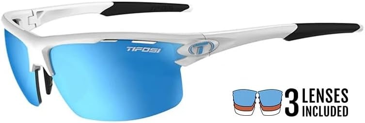 Rivet Sport Sunglasses, Ideal For Cycling, Golf, Pickleball, Running And Tennis(Matte White (Clarion Blue/Ac Red/Clear))