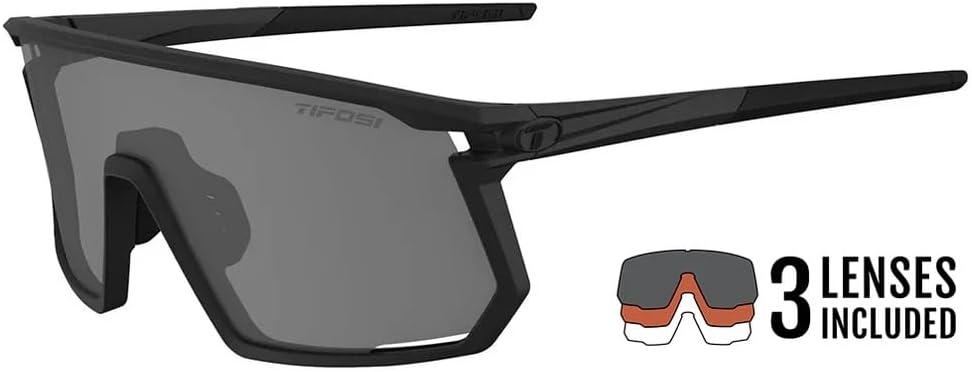 Tifosi Moab Full Frame Cycling Sunglasses – Baseball, Pickleball(Blackout (Smoke/Ac Red/Clear))